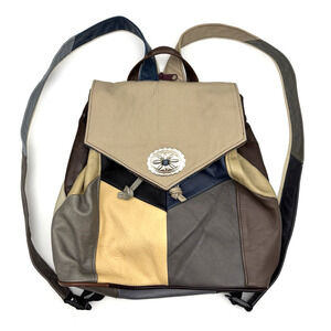 Vintage 80s Handmade Colorblock Patchwork Genuine Leather Backpack 12x12" Mexico